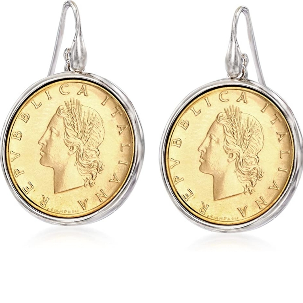 .925 Ross Simons 20 lira coin earrings w/ French wire BNWT